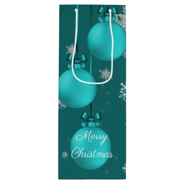 Teal Christmas Ornaments Wine Gift Bag (Front)