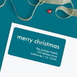 Teal Christmas | Smoke Blue Minimal Return Address Label<br><div class="desc">Simple, stylish "merry christmas" quote return address label with modern typography in white on a steel smoke blue background in a minimalist 'scandi' scandinavian design style. The label can be easily personalised with your own greeting, return name and address to make a truly bespoke christmas holiday label for the festive...</div>