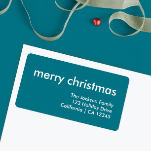 Teal Christmas   Smoke Blue Minimal Return Address Label