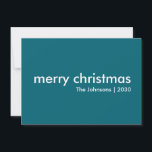 Teal Christmas | Smoke Blue Minimal Simple Clean Holiday Card<br><div class="desc">Simple, stylish "merry christmas" quote greeting card with modern typography in white on a steel blue background in a minimalist 'scandi' scandinavian design style. The card can be easily personalised with your own holiday greeting, family name and year to make a truly bespoke christmas holiday card for the festive season!...</div>