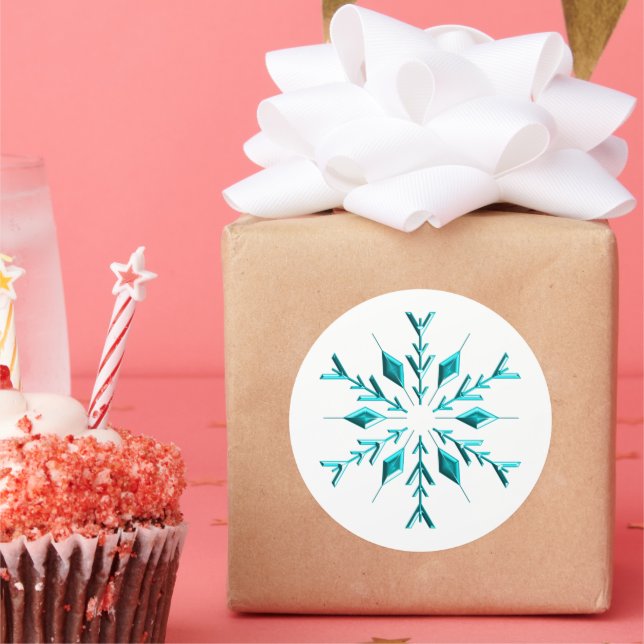 Teal Christmas Snowflake Classic Round Sticker (Party)