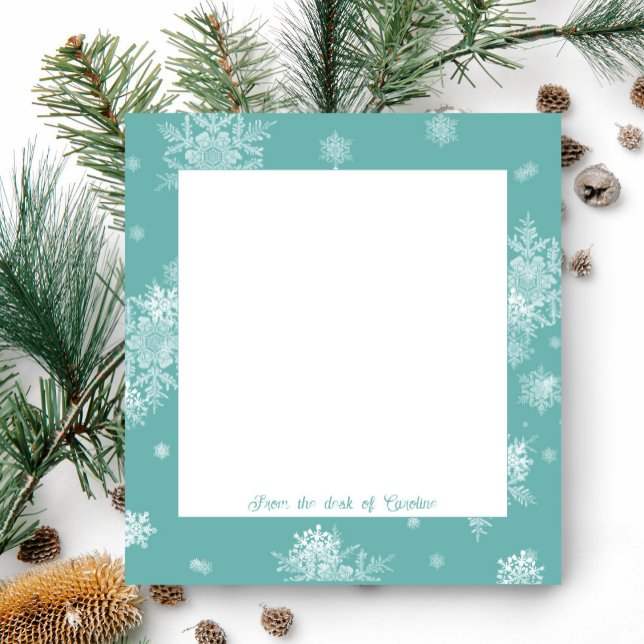 Teal Christmas Snowflakes Notepad (Teal Christmas Snowflakes Personalized Notepad)