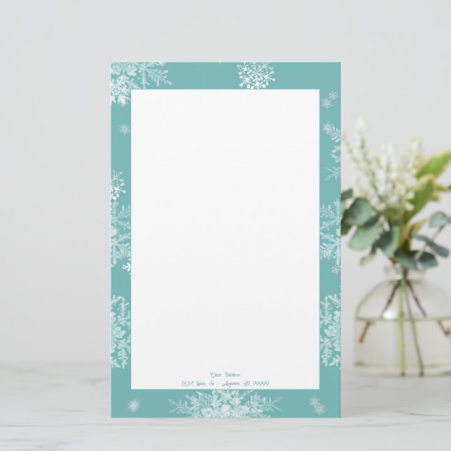 Teal Christmas Snowflakes Personalised Stationery (Standing Front)