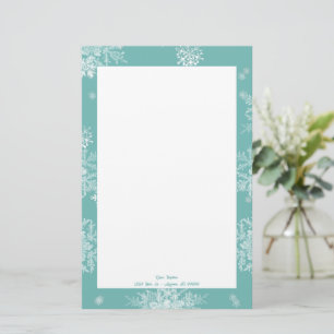 Teal Christmas Snowflakes Stationery