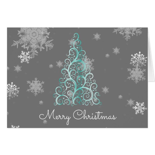 Teal Christmas Tree and Snowflakes (Front Horizontal)