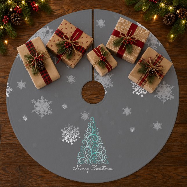 Teal Christmas Tree and Snowflakes Tree Skirt (Teal Christmas Tree and Snowflakes Tree Skirt)
