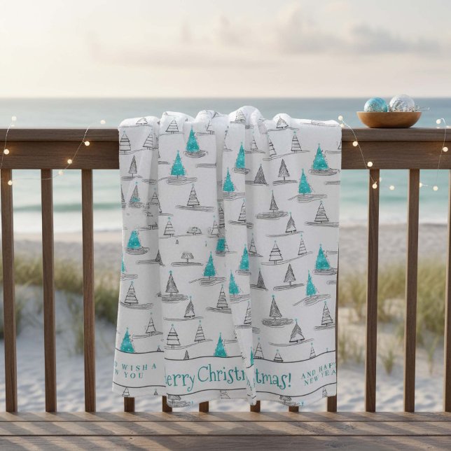 Teal Christmas Tree Pattern#5 ID1009 Fleece Blanket (Creator Uploaded)