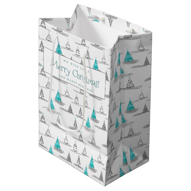 Teal Christmas Tree Pattern#5 ID1009 Medium Gift Bag (Front Angled)
