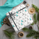 Teal Christmas Tree Pattern#5 ID1009 Wrapping Paper<br><div class="desc">Celebrate a contemporary coastal Christmas with our modern Christmas tree pattern. Featuring a whimsical pattern of black and white doodled trees, highlighted with vibrant pops of bright teal, this design effortlessly combines elegance with festive cheer. Part of our exclusive Coastal Christmas Collection, this stylish wrapping paper pattern is perfect for...</div>