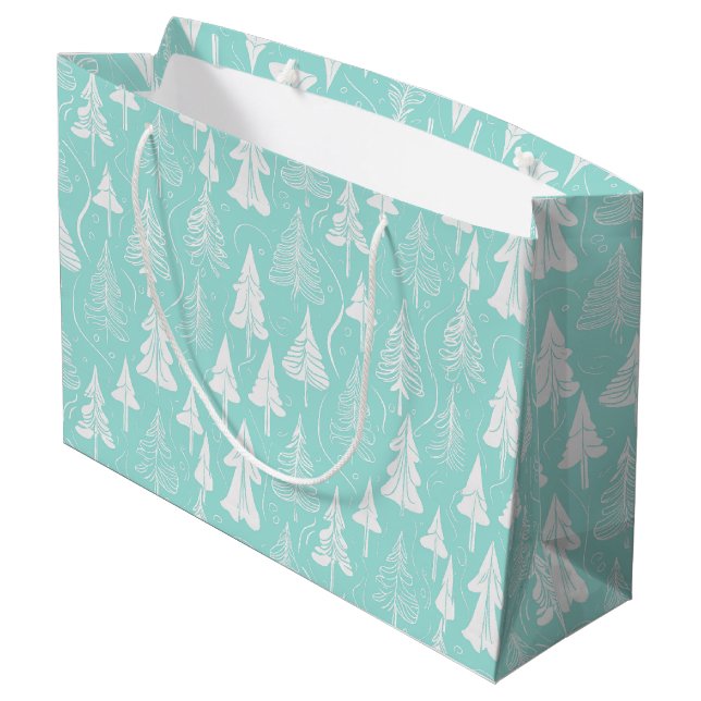 Teal Christmas Tree Pattern#6 ID1009 Large Gift Bag (Back Angled)