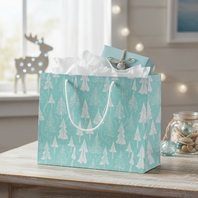 Teal Christmas Tree Pattern#6 ID1009 Large Gift Bag (Creator Uploaded)