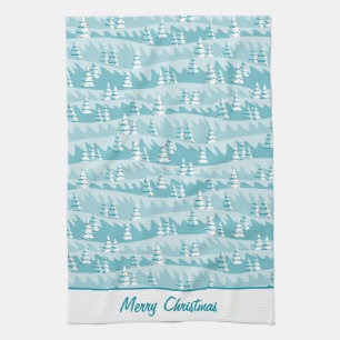 Teal Christmas Trees Tea Towel