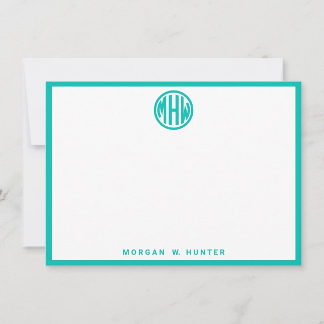 Teal Circle Monogram Font DIY BG Thank You Card (Front)