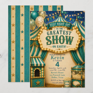 Teal Circus Party Invitation