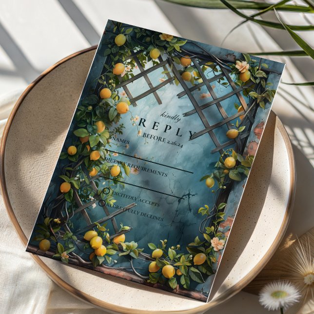 Teal Citrus Blossom Garden Wedding RSVP Card (Creator Uploaded)