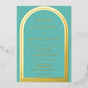 Teal Classic Arch Foil Wedding Invitation