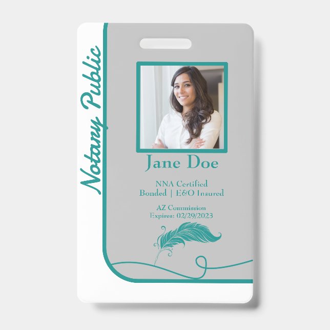 Teal Classic Style Notary Public ID Badge QR Code (Front)