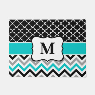 Teal Clover Chevron Monogram Doormat