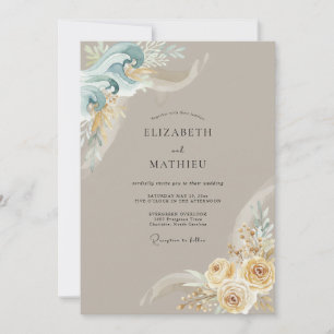 Teal Coastal Botanical Romance Wedding Invitation