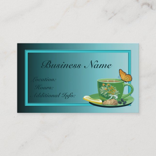 Teal Coffee Cup Business Card (Front)