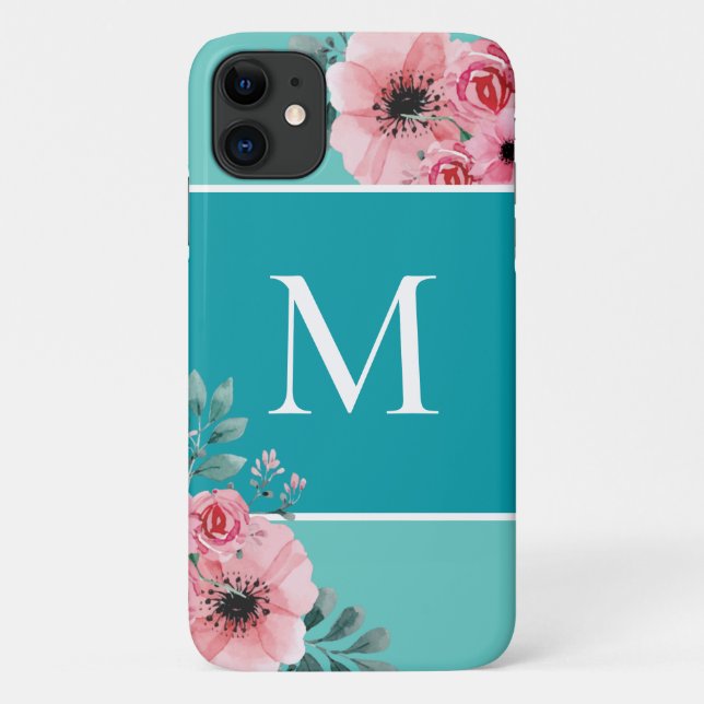 Teal | Color Block Monogram Floral Case-Mat Case-Mate iPhone Case (Back)