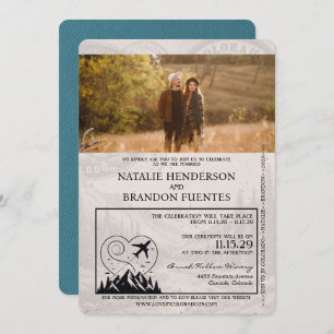 Teal Colorado Passport Wedding Invitation