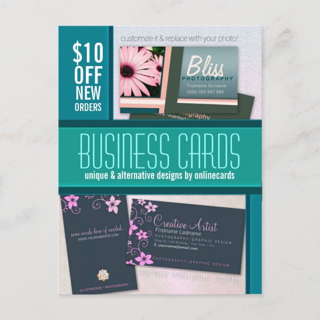 Teal ColorBlock Photo template Business Postcard (Front)