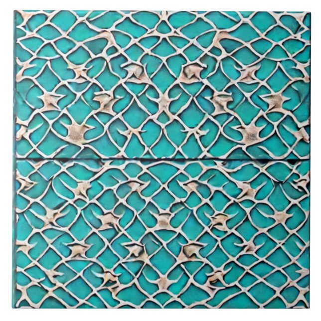 Teal colour mediaeval castle inspired artsy  tile (Front)