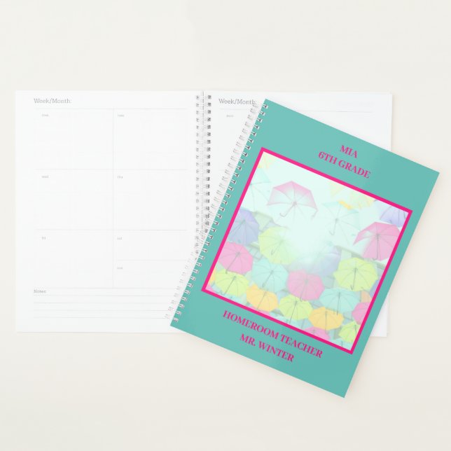 Teal Colourful Umbrellas School Classroom Planner (Display)