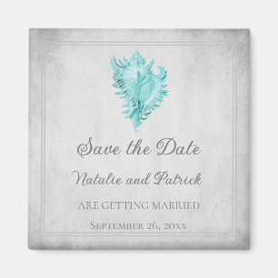 Teal Conch Shell Save the Date Magnet