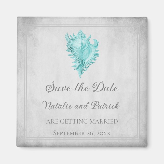 Teal Conch Shell Save the Date Magnet (Front)