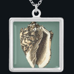 Teal Conch Shell Silver Plated Necklace<br><div class="desc">In this beautiful,  classic black and white conch shell,  you can see the shading of a natural seashell very sharp and clear.  You can image yourself at the beach hunting for shells or playing in the sand. Get this nautical styled teal conch shell art on your favourite products today!</div>