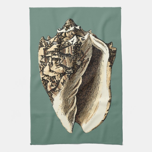 Teal Conch Shell Tea Towel (Vertical)