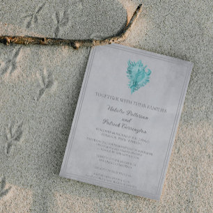 Teal Conch Shell Wedding Invitation