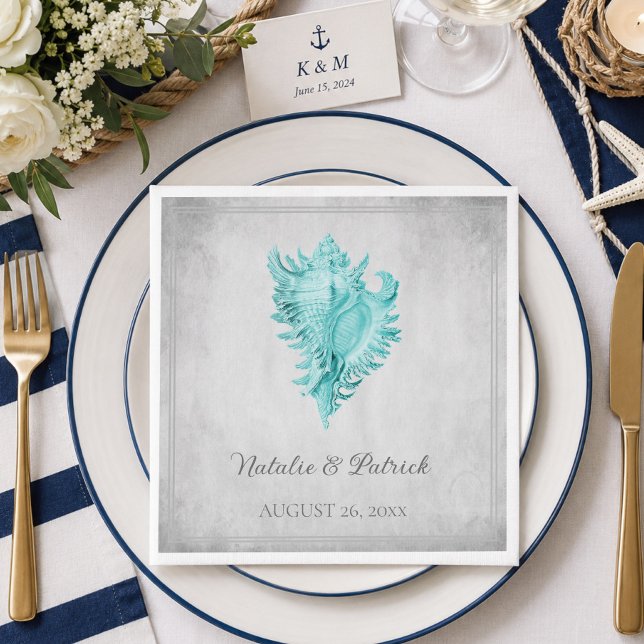 Teal Conch Shell Wedding Paper Napkins (Teal Conch Shell Wedding Paper Napkins)