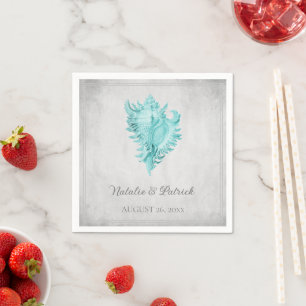 Teal Conch Shell Wedding Paper Napkins