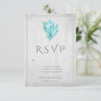 Teal Conch Shell Wedding RSVP Card
