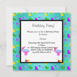teal confetti BIRTHDAY PARTY INVITATION
