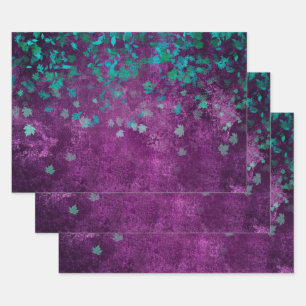 Teal Confetti on Purple Wrapping Paper Sheet