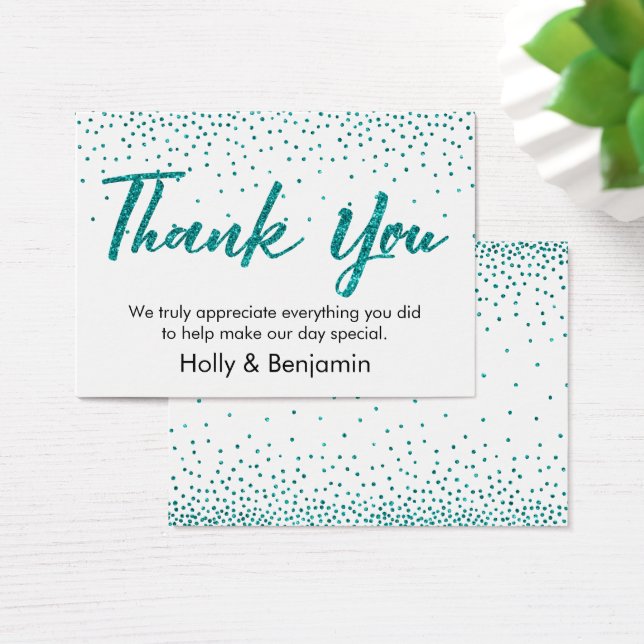 Teal Confetti Script Thank You Favour Tag Card (Desk)