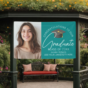 Teal Congratulations Grad Photo Graduation Party Banner