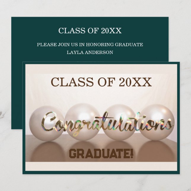 Teal  Congratulations Graduate Graduation Balloon Invitation (Front/Back)