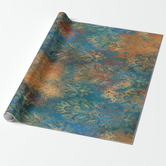 Teal Cooper Patina Wrapping Paper (Unrolled)