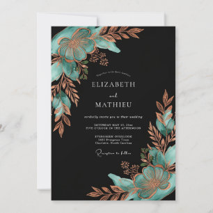 Teal Copper Botanical Bloom Wedding Invitation