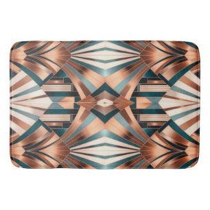 Teal Copper Geometric Skyscraper Neo Art Deco Bath Mat