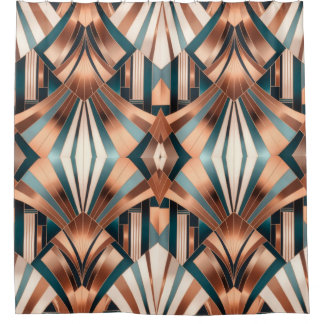 Teal Copper Geometric Skyscraper Neo Art Deco Shower Curtain