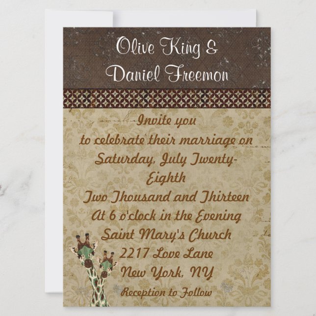 Teal & Copper Giraffes  Wedding Invitation (Front)