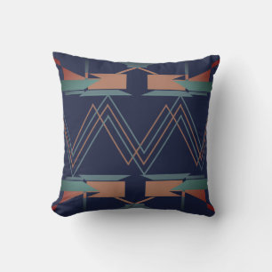 Teal Copper on Navy Blue Zig-zag Southwest Look Cushion