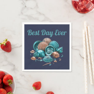 Teal Copper Sea Shell Beach Wedding Paper Napkin