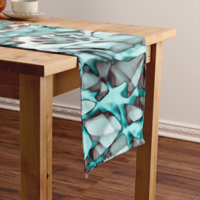 Teal Coral Abstract Art Short Table Runner (In Situ)